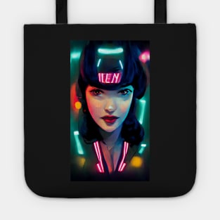 Cyber Neon lights pin up girl Tote