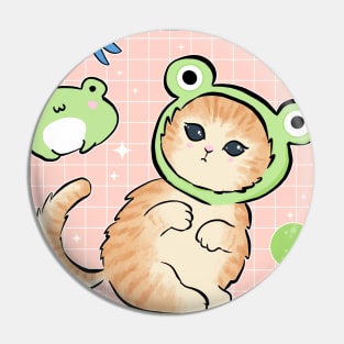 Cat in Hilarious Frog Costume Joins Kawaii Toads for a Retro 90s Cottagecore Adventure Pin