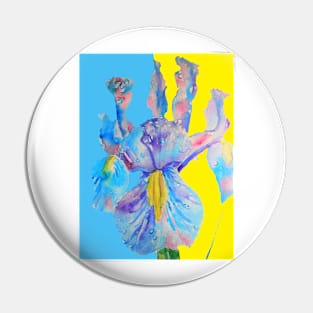 Iris Watercolor Painting - Yellow and Blue Pin