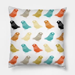 Colorful Birds Mid Century Modern Pattern Pillow