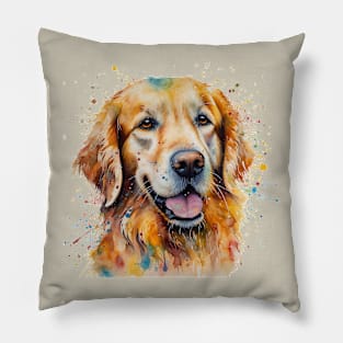 Golden Retriever Bright Watercolor Painting Pillow