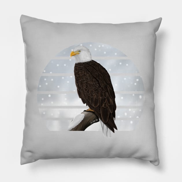 Bald Eagle Winter Snow Bird Watching Birding Ornithologist Gift Pillow by jzbirds