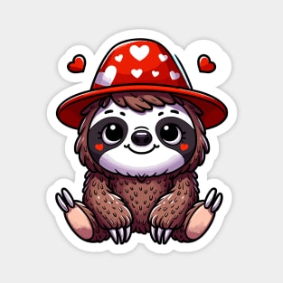 Cute Kawaii Valentine's Sloth with a Hearts Hat Magnet