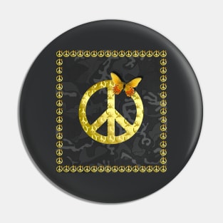 Luxury Golden Peace Symbol Butterfly 3D Graphic Pin