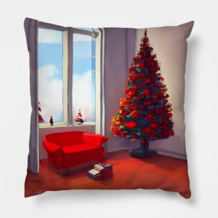 Holiday Red Christmas Tree Symbolism of Valor and Bravery on Xmas Season Pillow