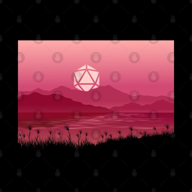 Hot Pink Sunset D20 Dice Sun Over the Mountains Tabletop RPG Maps and Landscapes by pixeptional