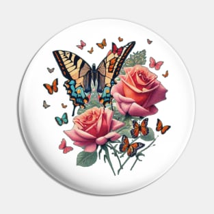 Butterflies and Roses Pin