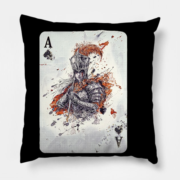 Queen of spades poker card: The Dark Warrior Pillow by Creative Art Universe