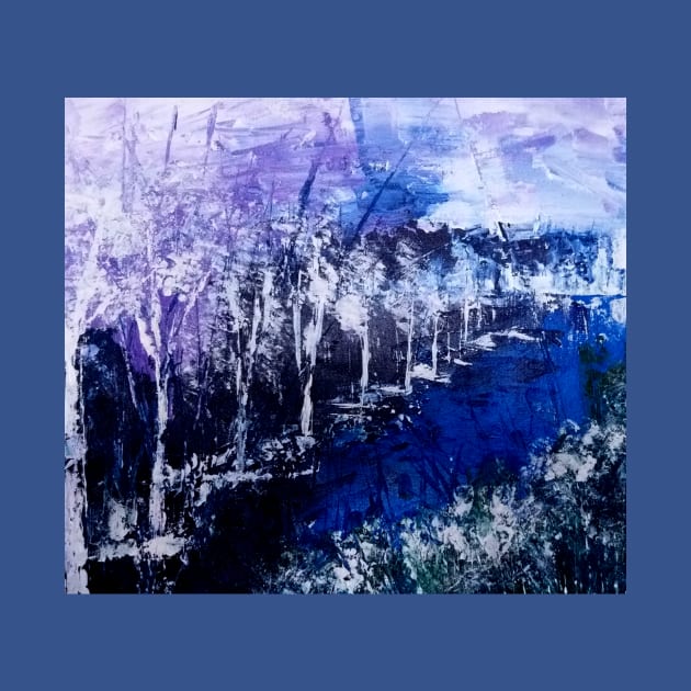 Purple blue and black with detailing of white semi abstract river scape painting by SunilAngra