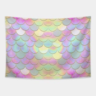 Iridescent Holographic Mermaid Scale Pattern Tapestry
