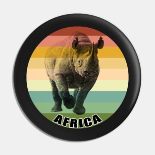 Black Rhino Full Figure on Vintage Retro Africa Sunset Pin