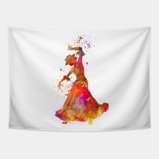 Gypsy woman dancing flamenco dancer silhouette in watercolor Tapestry