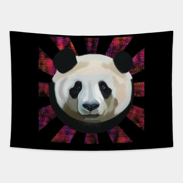 Striking Panda bear on pink black bubble patterned sun rays Tapestry by KateVanFloof