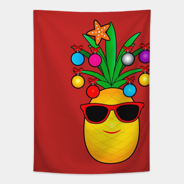 Cartoon Pineapple Decorated for Christmas Tapestry by PenguinCornerStore