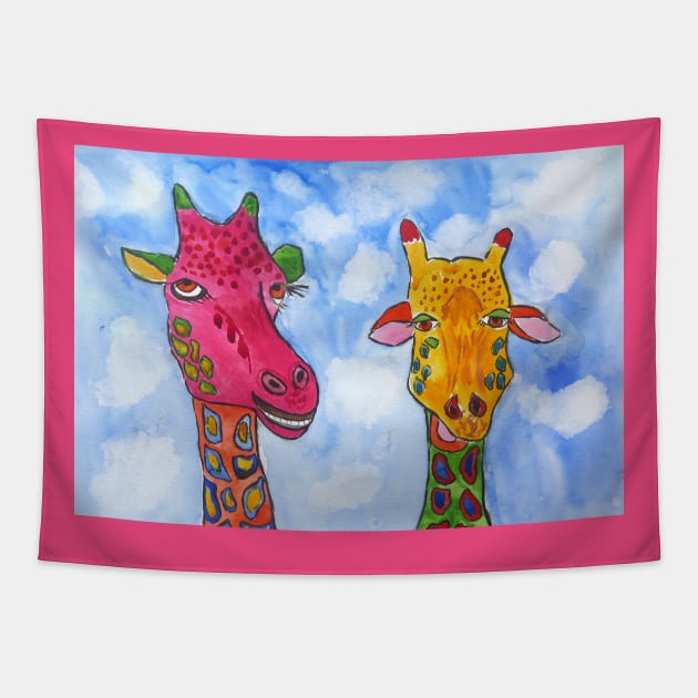 Quirky, Colourful Giraffes Tapestry by Casimirasquirkyart