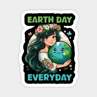 Earth Day Everyday Save the Planet Cute Girl Floral Earth Day 2024 Magnet