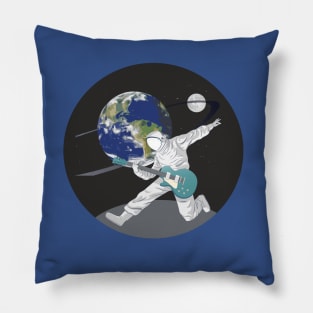 Spaceman playing electric guitar on another planet in our Galaxy Pillow