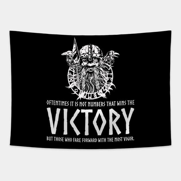 Norse Mythology Proverb - Victory - Nordic Viking God Odin Tapestry by Styr Designs