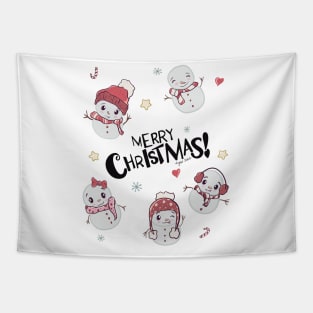 Merry Christmas with Cute Snowmen Tapestry