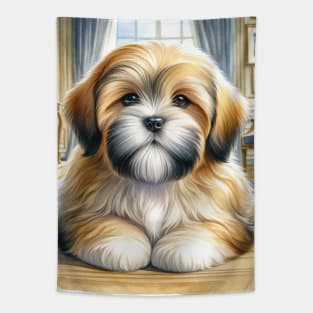 Watercolor Lhasa Apso Puppies - Cute Puppy Tapestry