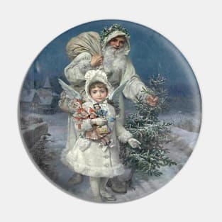 Vintage Father Christmas Angel Girl Pin