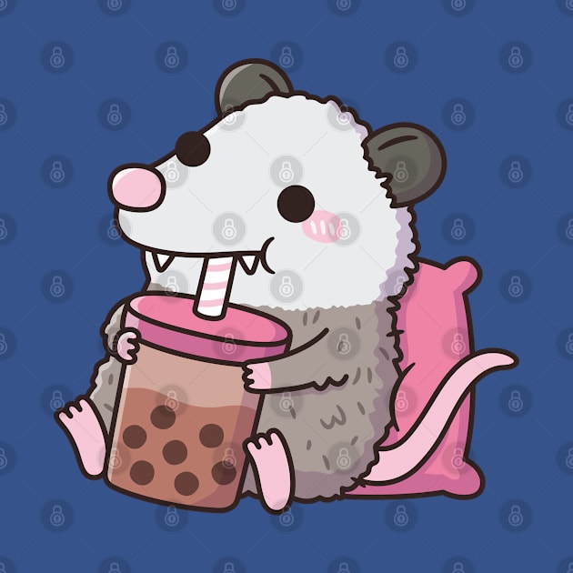 Cute Opossum Drinking Boba Tea by rustydoodle