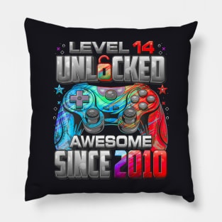 Level 14 Unlocked Awesome Since 2010 14Th Birthday Gaming Pillow