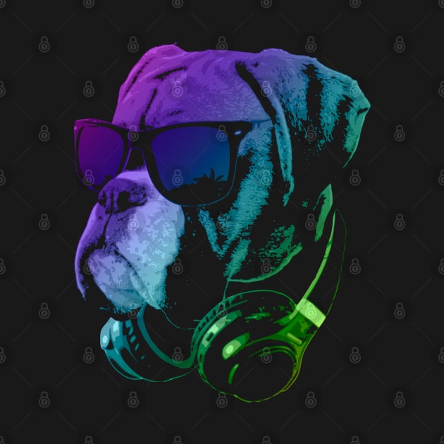 DJ Boxer Dog In Neon Lights by Nerd_art