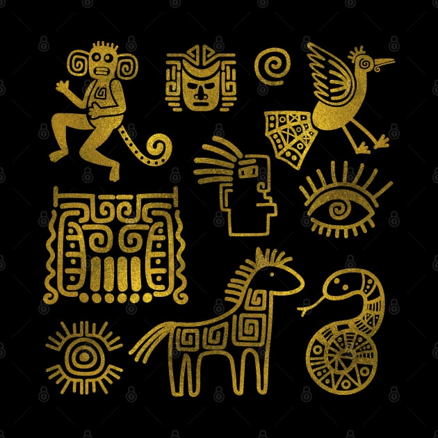 Aztec ancient animals gold symbols by Nartissima