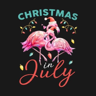 Pink Flamingo in Santa Hat Christmas In July Shirt Gift Girl T-Shirt