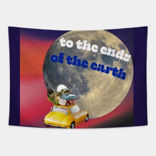 To the Ends of the Earth - Psychedelic Moon Travel Collage Tapestry