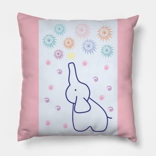 Little elephant launching fireworks with its trunk. 2. Pillow