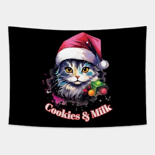 Cookies & Milk - Christmas Cat - Winter Holiday Tapestry
