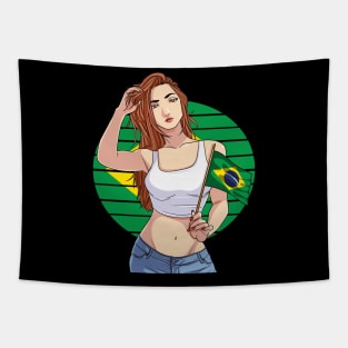 Brazilian Girl Brazil Flag Brasileira Pride Tapestry