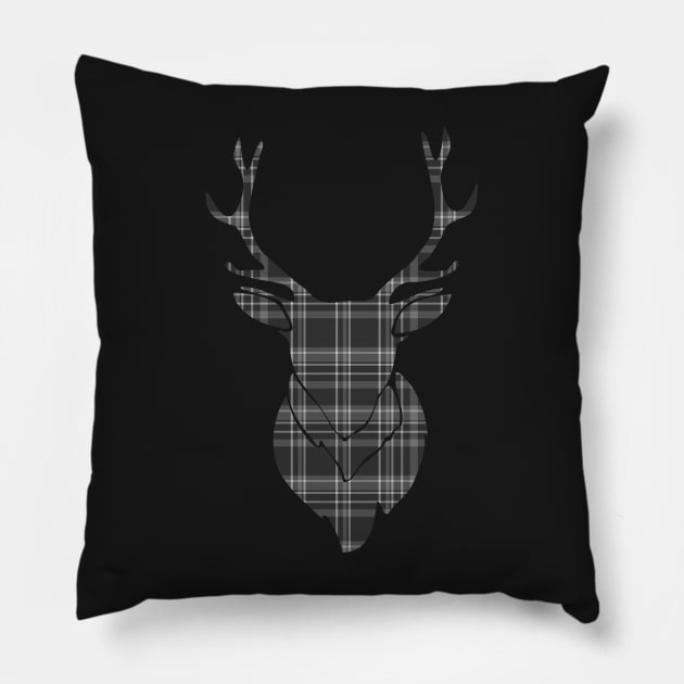 Rustic Tartan Pattern Stags Head Pillow by Ricaso