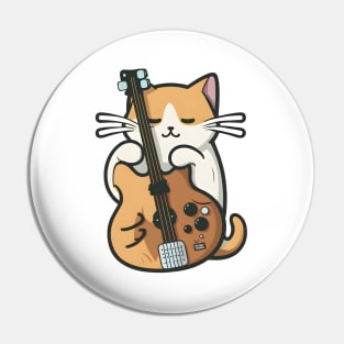 Cat Holding Bass Guitar Pin