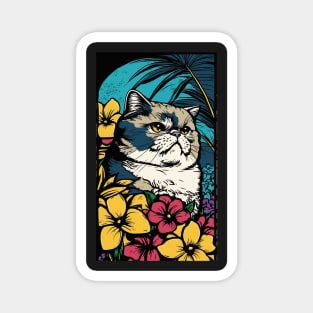 Exotic Shorthair Cat Vibrant Tropical Flower Tall Retro Vintage Digital Pop Art Portrait Magnet