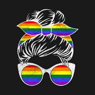 Gay Pride LGBTQ+ Messy Bun Distressed T-Shirt