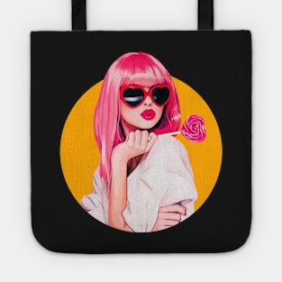 Pin up sexy woman illustration lollipop sunglases big lips Tote