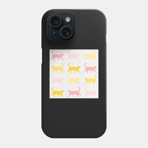 Springtime Cats in Pink and Yellow Repeat Pattern Phone Case by NattyDesigns