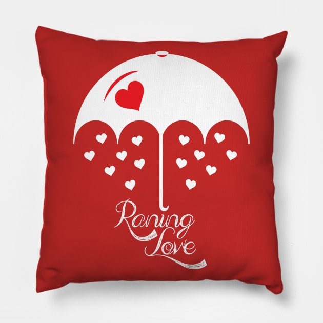 Raining love Red white umbrella Pillow by OriginalGraphicMarket