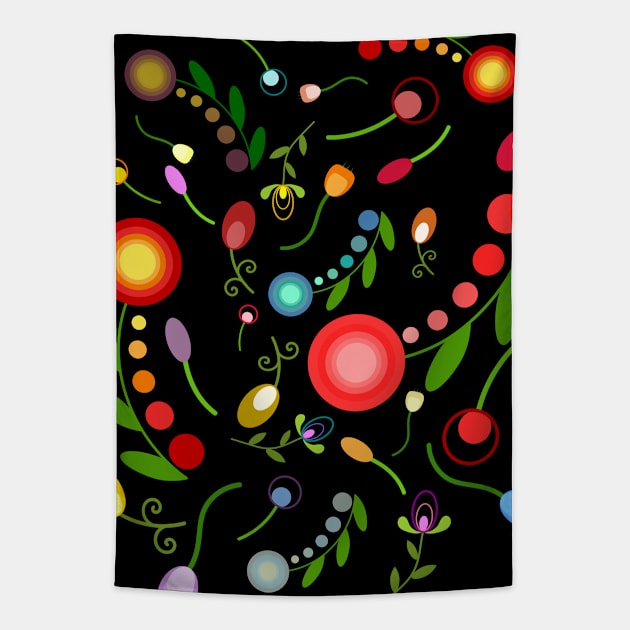 Florals on black Tapestry by hedehede