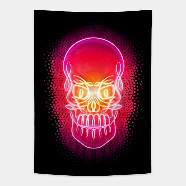 Psychedelic Celtic Neon Glowing Skull Tapestry by Ricardo77