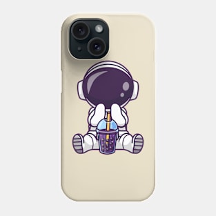 Cute Astronaut Drinking Boba Milk Tea Space Cartoon Phone Case