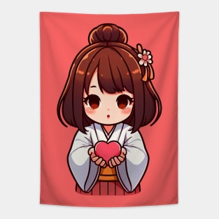 Do Good Little Japanee Girl Kimono Heart Giver Tapestry