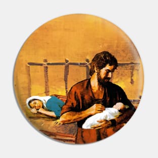 St. Joseph holds baby Jesus while Our Lady sleeps Pin