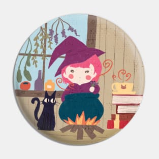 Cute Pink Witch Girl Illustration Pin