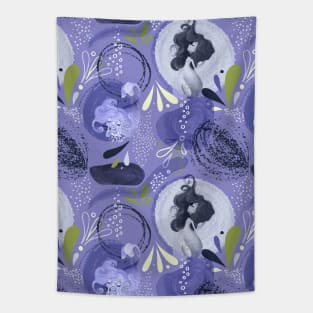 Whimsical Mermaids on Abstract Purple Background Tapestry