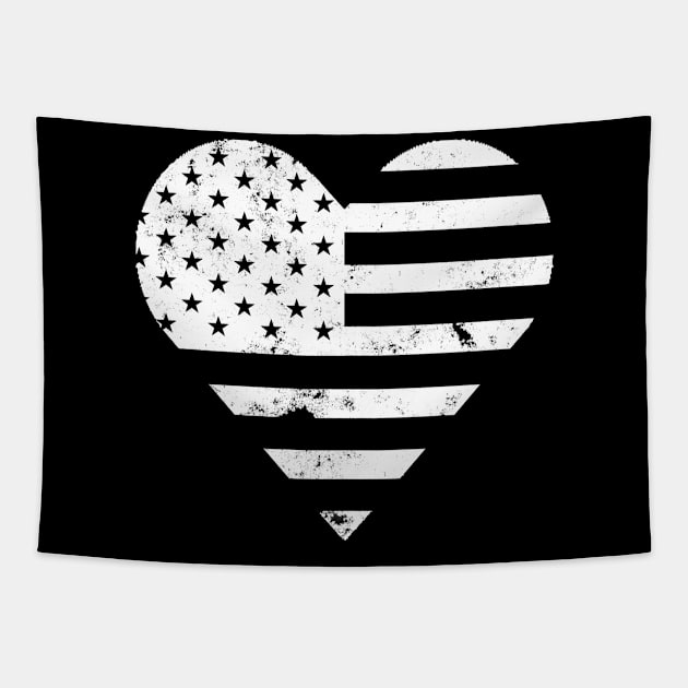 White Distressed American Heart Flag USA Patriotic - Heart Flag - 4th of July- I love USA - White Heart Flag Tapestry by DazzlingApparel