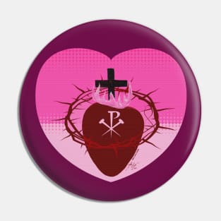 Sacred Heart of Jesus with Chi Rho Pink Pin